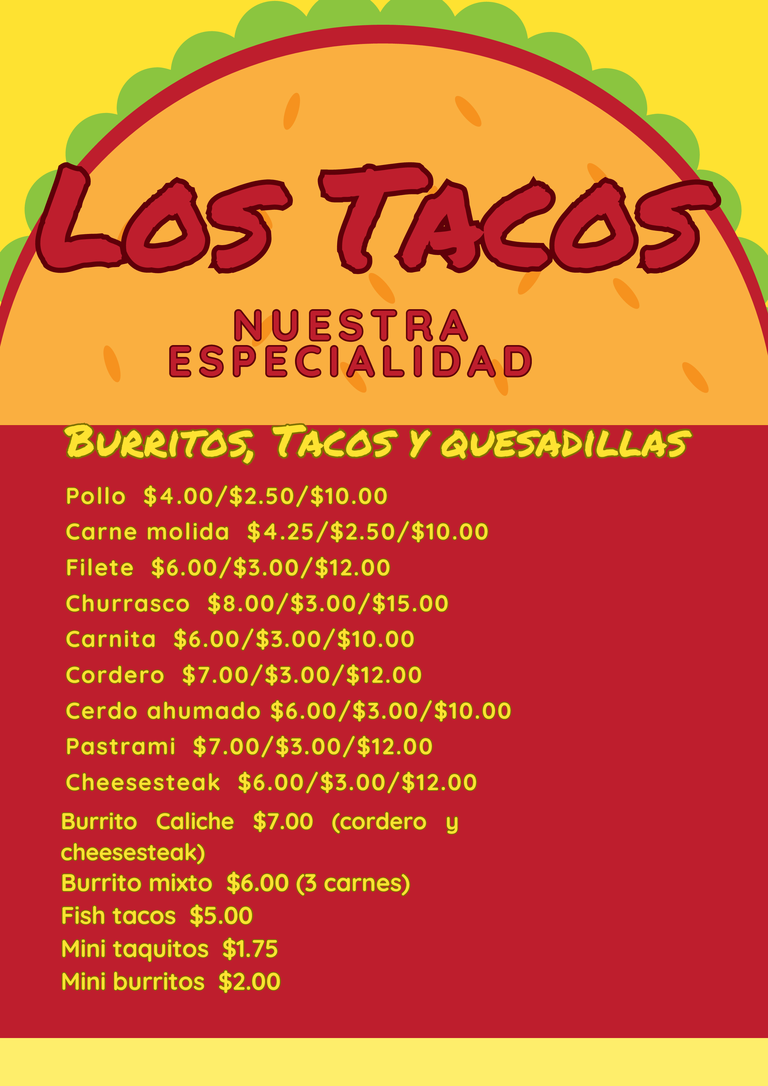 Menu Tacos Carrion